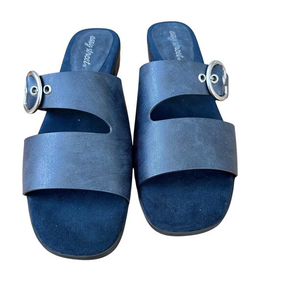 Easy Street Women's Viviana Heeled Sandals Navy Slip On Padded Insole Size 11 - Picture 1 of 10